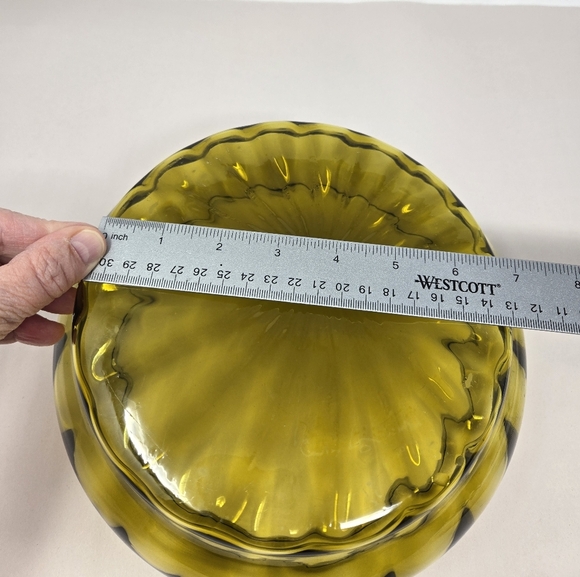 Vintage Empoli Italian Art Glass Green Optic Ribbed Bowl Uniquely Beautiful - Picture 11 of 11